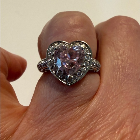 QVC Jewelry - Diamonique Heart-Shaped Pink Stone Sterling Silver Ring